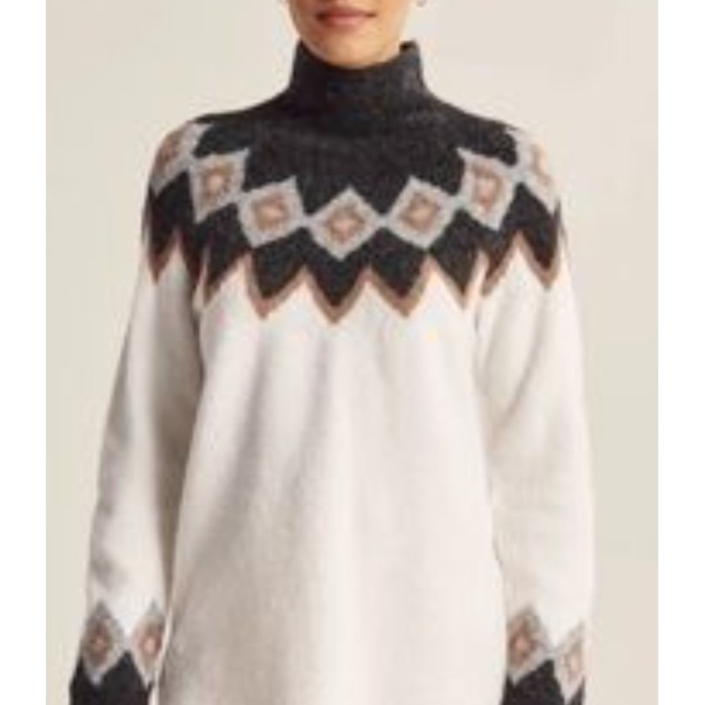 Abercrombie & Fitch Womens Sweater Mock Neck Diamond Pattern Knit Cream Brown